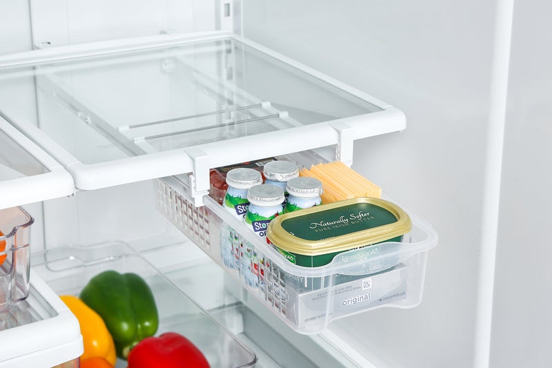 Smart Design Adjustable Pull Out Refrigerator Drawer - Medium, Set of 3 - Extendable Rails and Handle - BPA Free - Holds 15 lbs - Fridge Bin, Freezer, Pantry Food Storage Organizer - Kitchen - Clear - Image 2